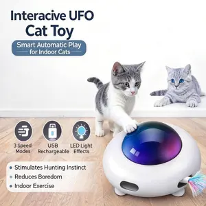UFO Interactive Cat Toy for Indoor Cats, Rechargeable Self Play Feather Kitten Toy