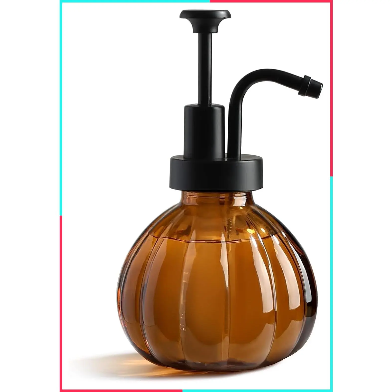 Halloween Fall Vintage Pumpkin Style Amber Glass Soap Dispenser with Pump, 9 fl oz Refillable Liquid Soap and Dish Dispenser for Bathroom and Kitchen
