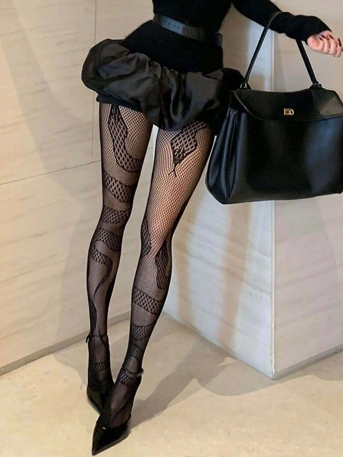 High Elasticity Sexy Comfortable Women's Fishnet Socks, Tights, Python Pattern Jacquard, Suitable for All Seasons, Daily Wear