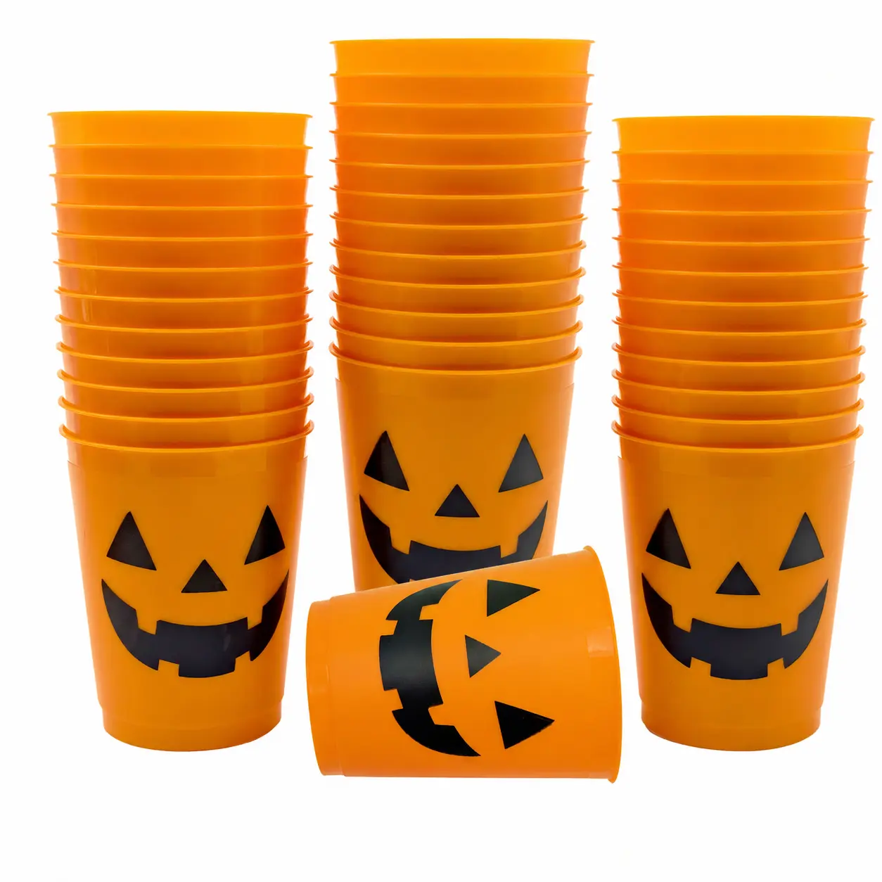 12-Ounce Reusable Plastic Halloween Cup with Festive Pumpkin and Jack-O'-Lantern Design – BPA-Free, Dishwasher-Safe, Ideal for Parties, Trick-or-Treating, and Seasonal Beverages Disposable Single