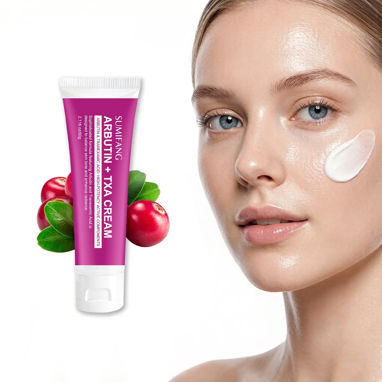 SUMIFANG Arbutin + TXA Brightening Cream – 60g: Dual power for brightening and barrier repair moisturizer. Arbutin and tranexamic acid work deeply to fade dark spots, revealing your natural radiance.