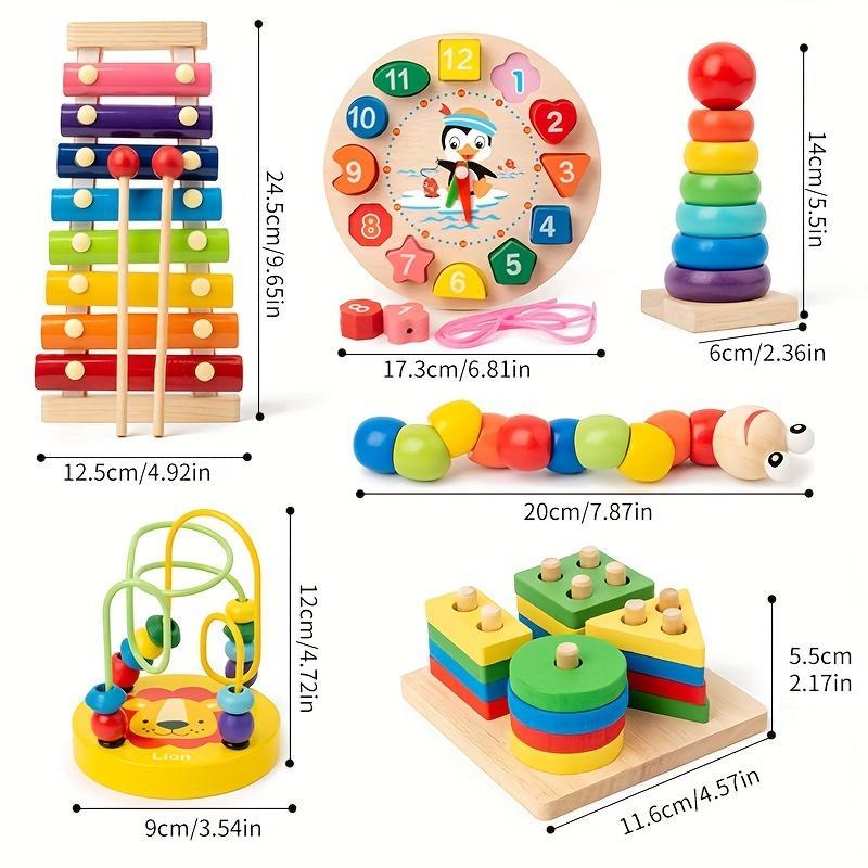 Wooden Montessori Toy Set, Wooden Block, Stacking Blocks, Early Education Kit for Kids, Cognitive & Music Learning, Teaching Aids, Christmas Gift, Unisex