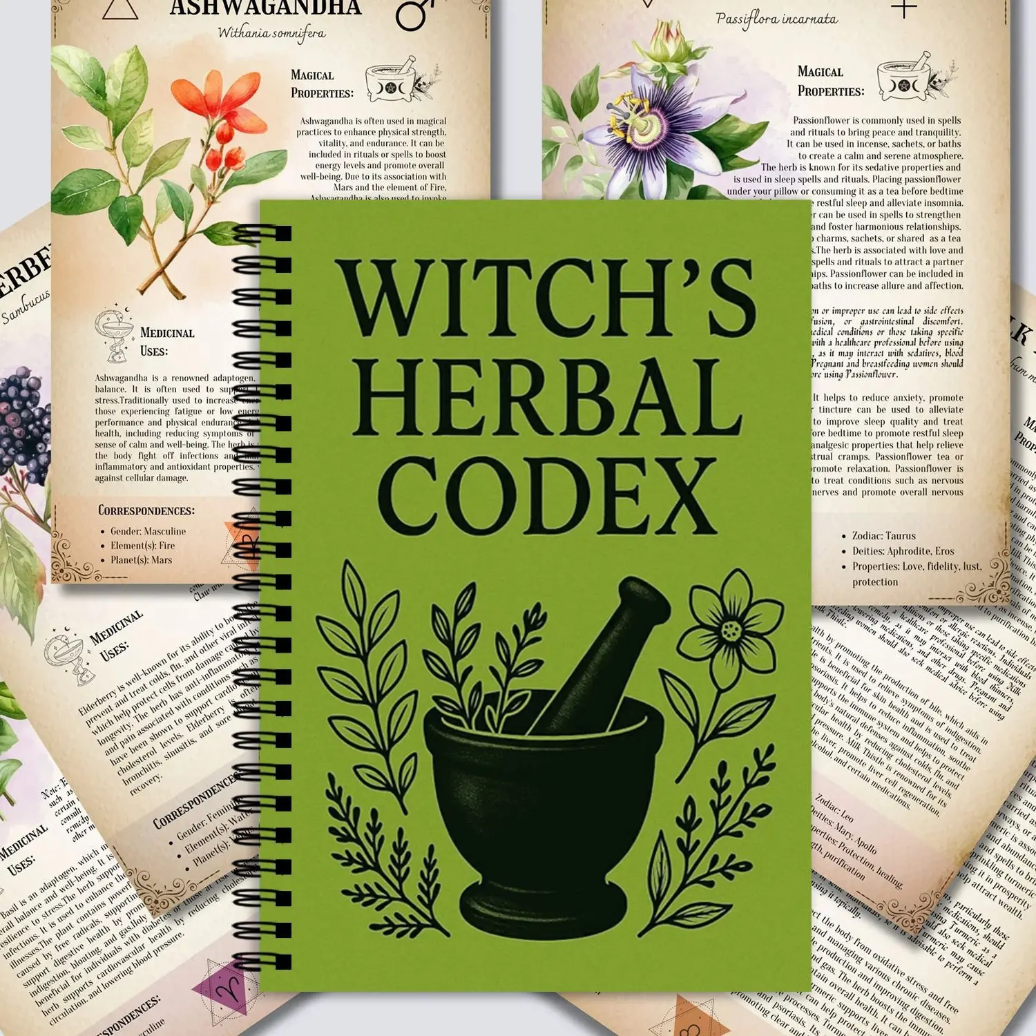 Witch Herbal Notebook, Vintage Mystical Style Journal, Herb Magic Record Writing Book, Perfect for Spellcasting Enthusiasts