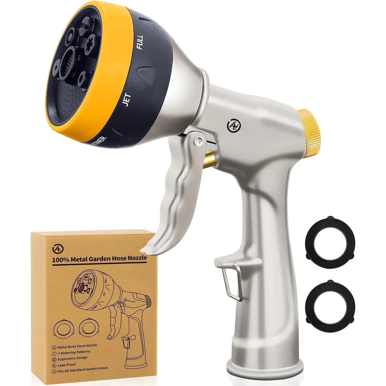 Garden Nozzle Sprayer, High   Nozzle,  Metal Water Hose Nozzle, 7 Patterns Watering Nozzle, Heavy Duty Sprayer Garden Nozzle for Watering  & Lawns, Washing  & Pets