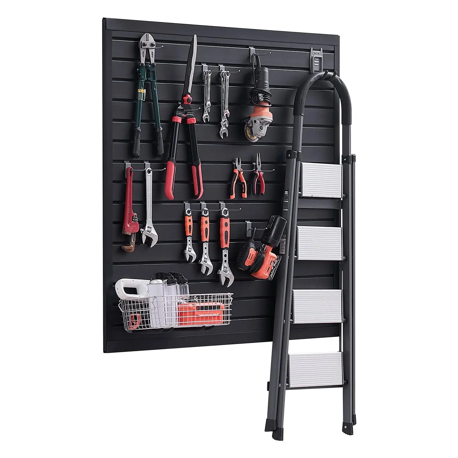 VEVOR PVC Slat Wall Panel Set, 4x4 ft Wall Mount Garage Slatwall, Modular Design with Coupling Slots, Black Easy-to-Install Adjustable DIY Cutting Panel for Storage Display