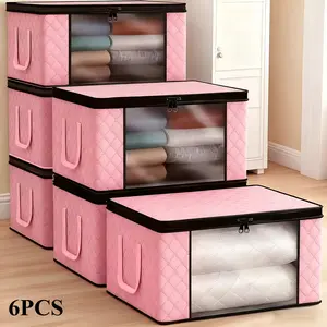 Set of 6 Extra-Large Foldable Storage Bins – Durable Clothing Organizers with Clear Windows, Zippers, Lids, and Reinforced Handles; Suitable for Bedding, Blankets, Pillows, and Clothing
