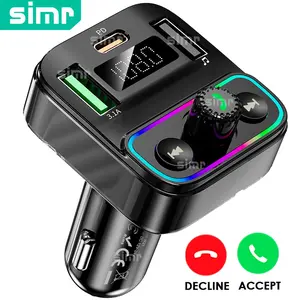 Wireless Hands-Free Car Phone Charger, Fm Transmitter, Mp3 Player, Voice Broadcast, Type-C Dual USB, Fast Charging, Simr W21, Cell Phone Charger, Fast Charging Solution