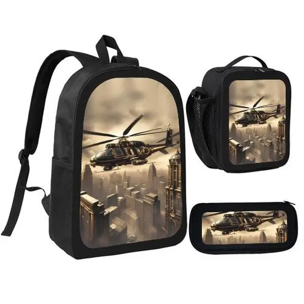 Fighter Jet-Themed Backpack Set-A 3-in-1 School Bag Set Designed for Aviation Enthusiasts (Includes Lunch Bag)