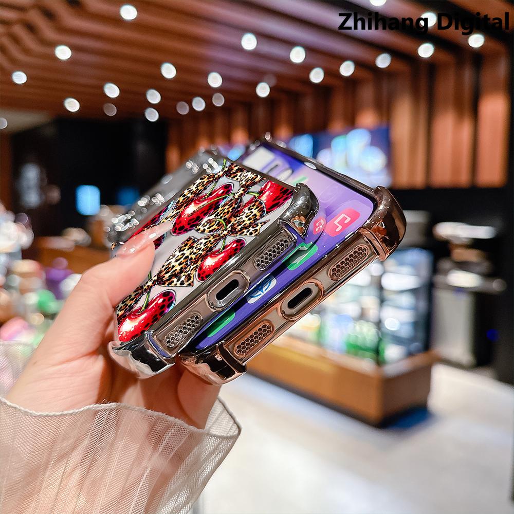 Cherry leopard print bow pattern four-corner shockproof transparent electroplated protective phone case for iPhone 17 Pro Max Air 16 Plus 15 14 13 12 11 Simple and stylish Durable Drop Protection Shockproof smartphone Cover