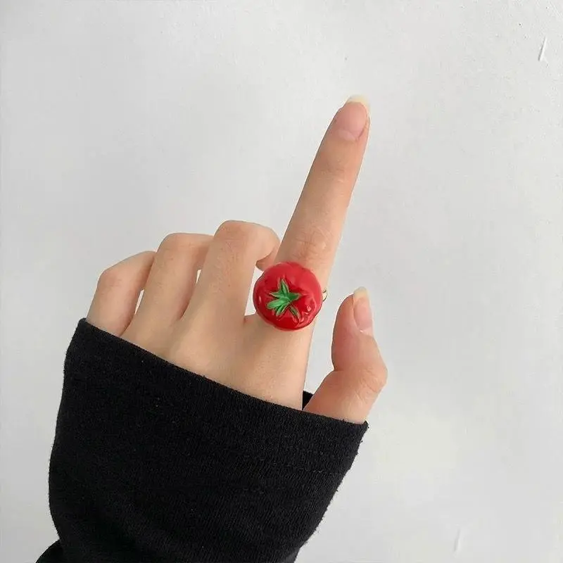 Fashion Cute Tomato Cartoon Resin Rings for Women Girls Christmas Halloween Party Gifts Aesthetic Jewelry Finger Ring