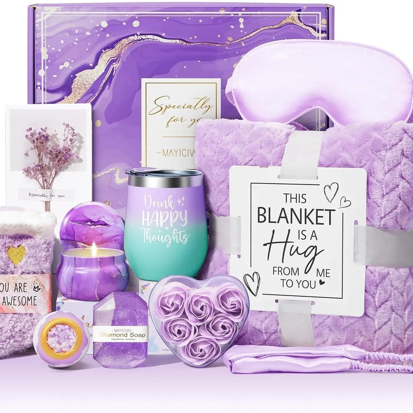 Women's Birthday Gift Self-Care Get Well Soon, Lavender Relaxing Spa Basket, Christmas Unique Gift for Mom Wife Grandma Friend Sister