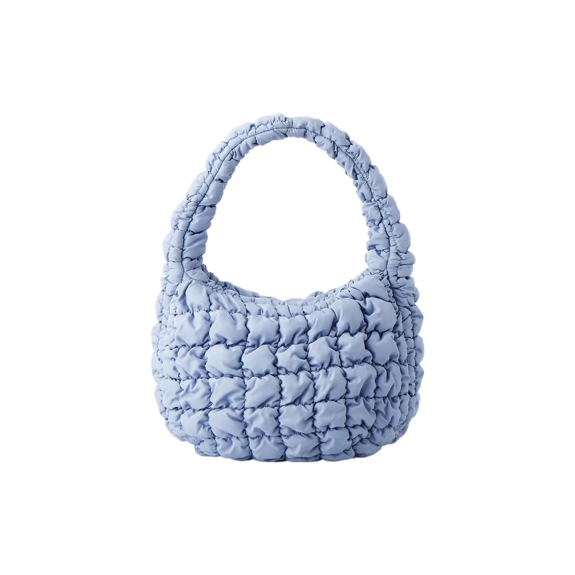 COS Quilted Zip-Top Cloud Clutch Handbag for Women, Mini Shoulder Bag in Light Blue