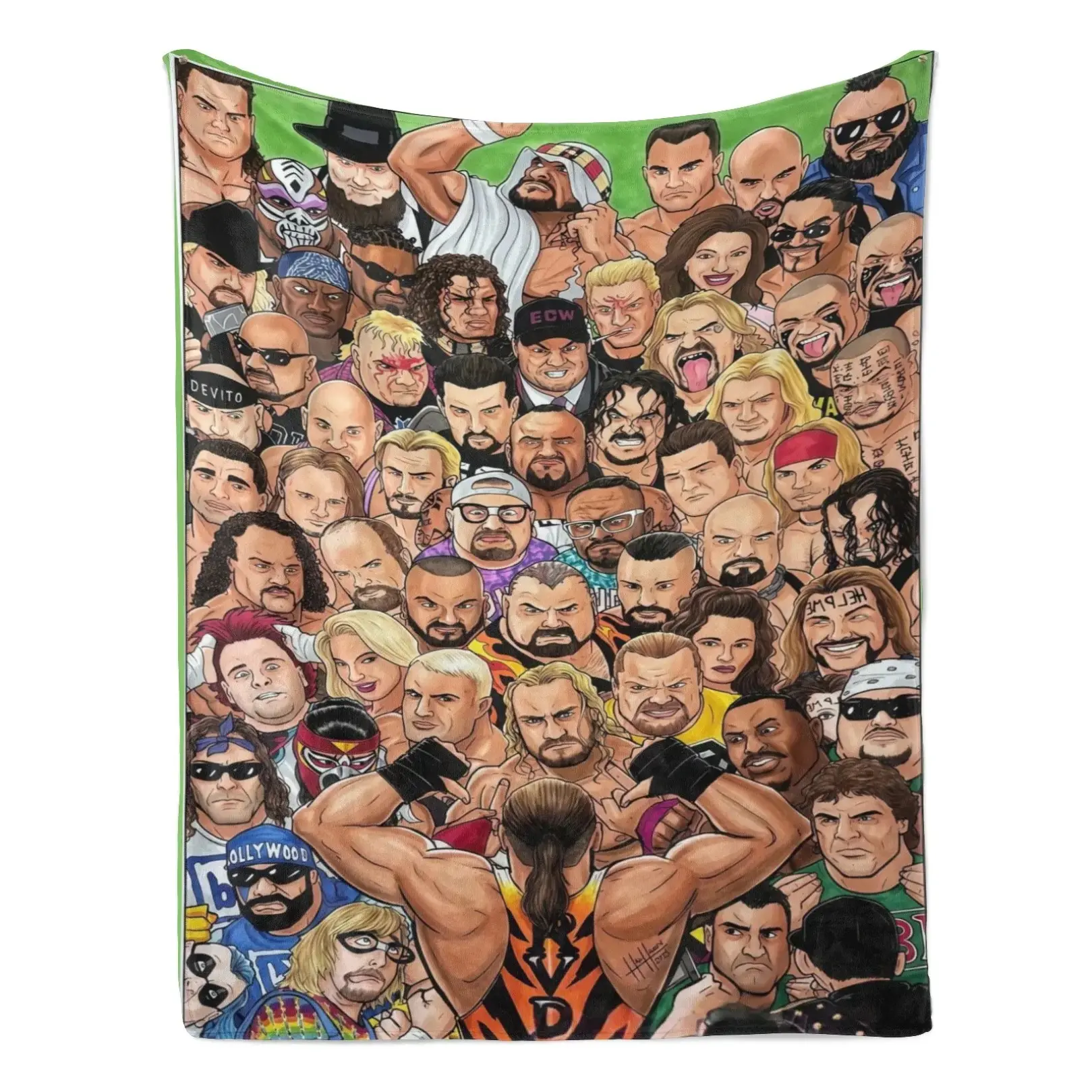 Classic WWE All Superstars Cartoon Collage Wrestling Entertainment Printed Flannel Throw Blanket, Ultra Soft Cozy Warm Lightweight Portable Travel Blanket  Sports Fan Merch Unique Birthday Christmas & Halloween Gift for Wrestling Lovers