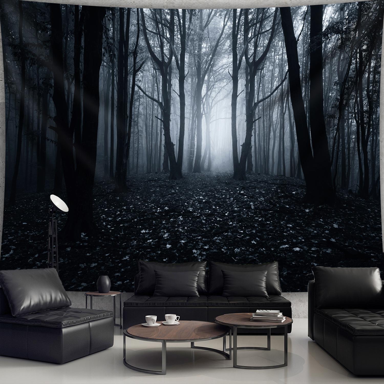 Extra Large Tapestry - Black and White Forest Foggy Woods Wall Hanging, HD Landscape Print Wrinkle-Resistant Polyester Fabric for Living Room, Bedroom, Office, Dorm Decor - Modern Home Decoration Gift with Free Hanging Clips, Wall Tapestry for Bedroom