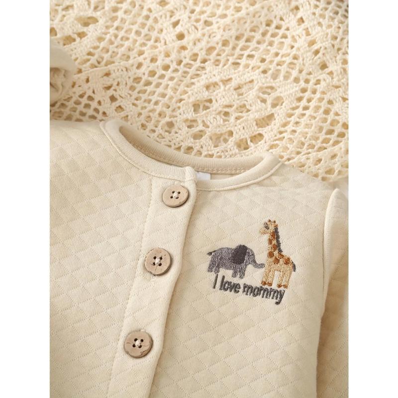 [4-piece cotton pants set] 4-piece boy's cartoon giraffe cotton long-sleeve pants set|   Air cotton, casual round, stretch knit, regular fit, no belt, polyester, autumn and winter season, outdoor