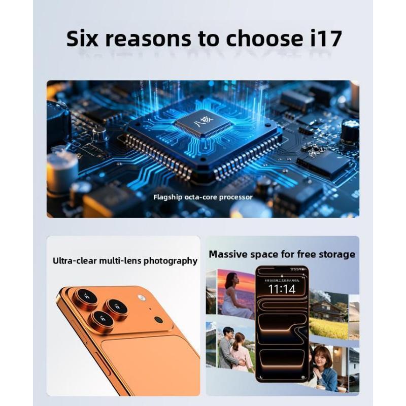 2026 New Android15 I17 PRO MAX Smartphone: 7.3-Inch Display, 12GB RAM + 512GB ROM, Dual Rear 108MP + 78MP Cameras, 8000mAh Long-Lasting Battery with Fast Charging, Unlocked 5G, Facial Recognition Unlock & OTG Function