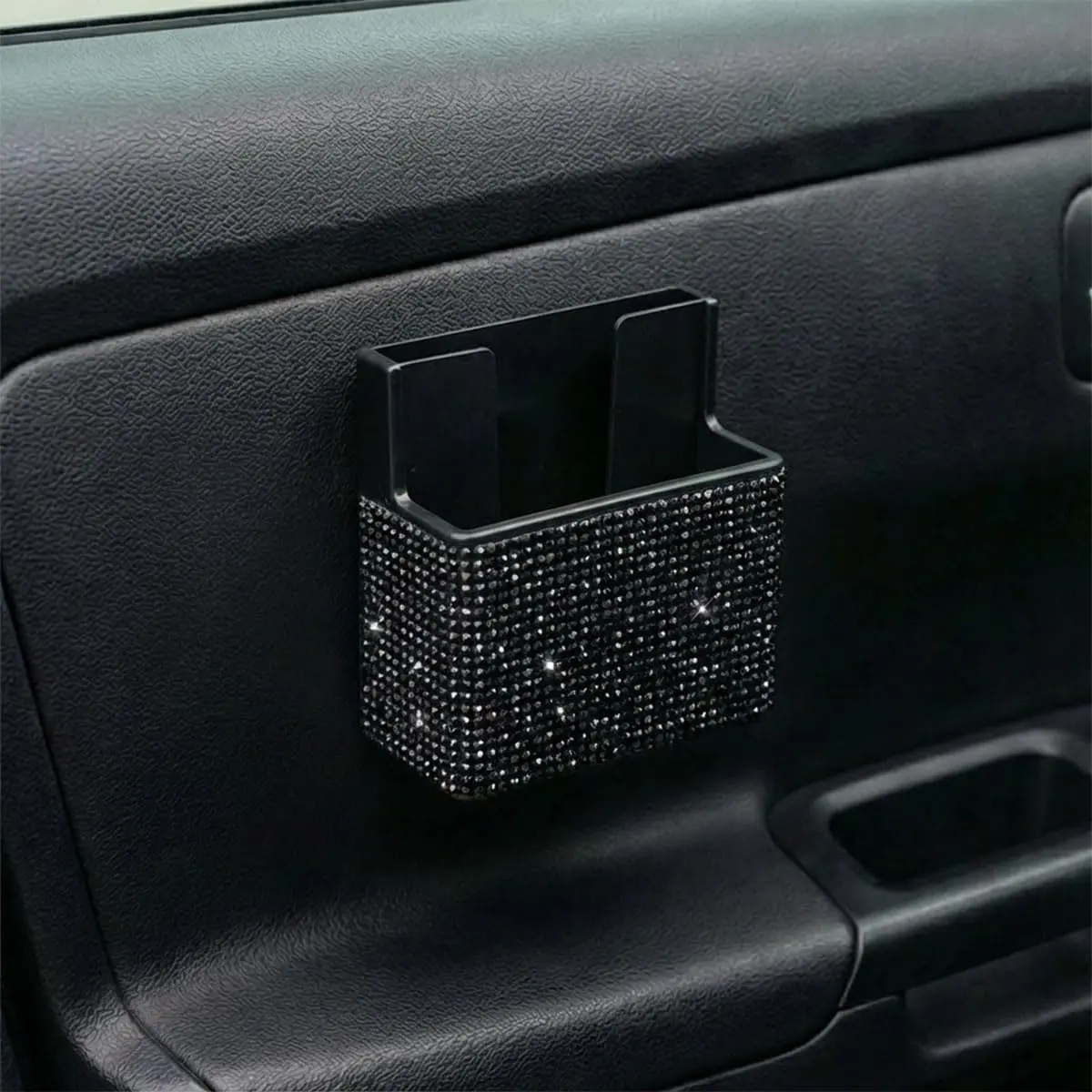 Bling ABS Plastic Car Interior Storage Kit - Multi-Layered Sparkle Effect Item Holder for Cars/SUVs, Dashboard/Center Console Organizer for Sunglasses, Phone, Keys (Black)
