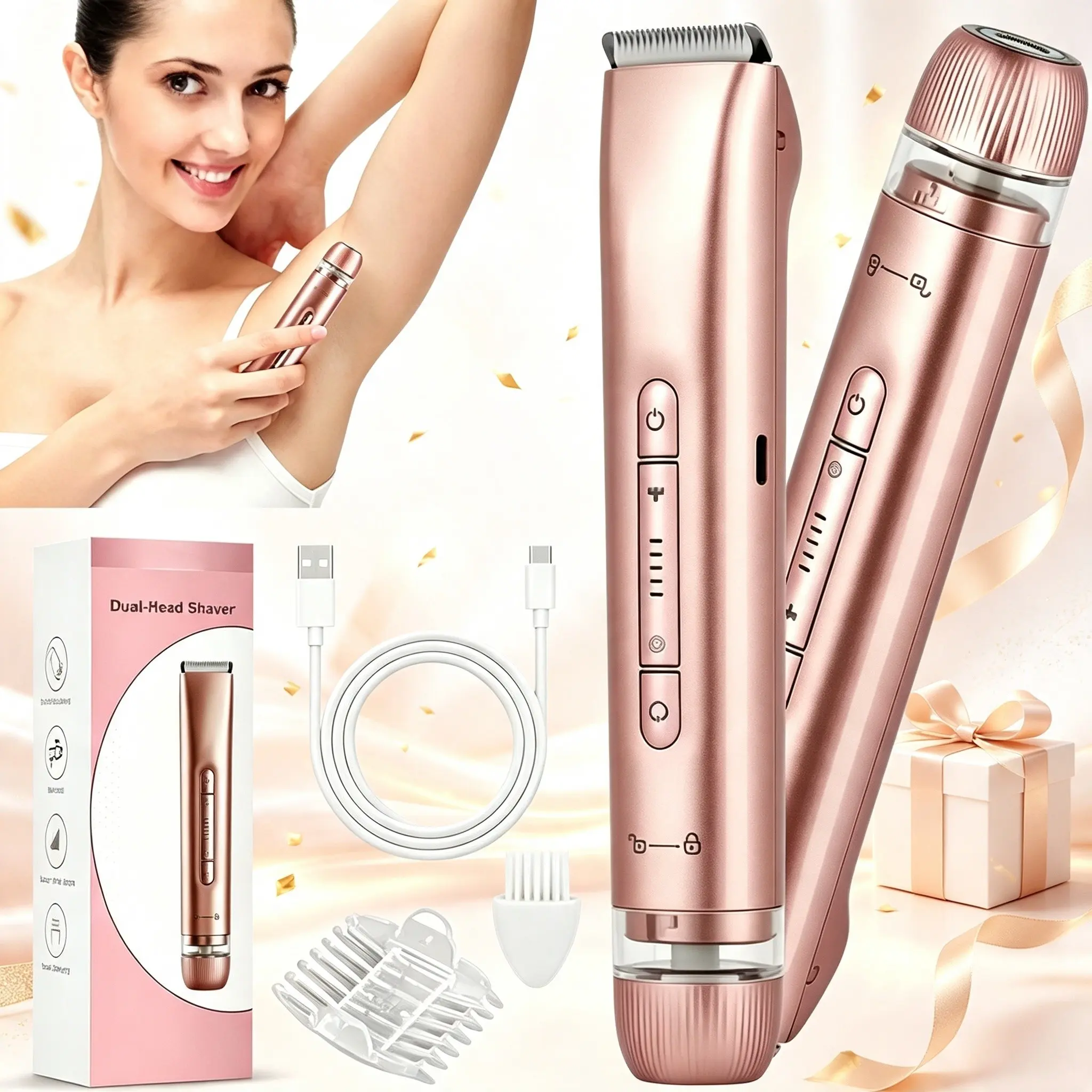 Portable Ladies Electric Grooming Trimmer, Anti-Irritation Ceramic Blade, Waterproof Wet & Dry Use Body Shaver with Guide Combs for Bikini, Leg, Arm, Facial Hair