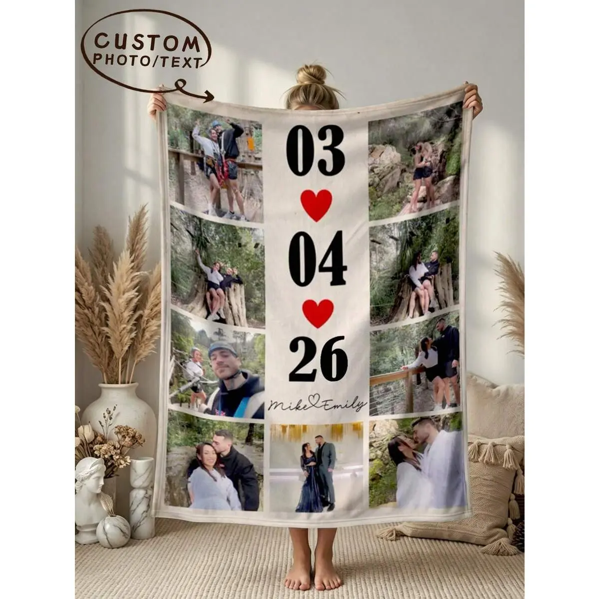 1pc Customized Photo Blanket, Personalized Blanket Suitable For Bed/Sofa/Indoor/Outdoor, Customized Christmas Gift, Friend Gift, K Gift, Family Gift, Birthday Gift, Wedding Gift, Gift For Friend, Gift For Her, Gift For Girlfriend, Gift For Mom/Dad warm