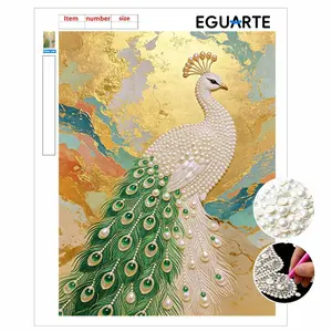 DIY Pearl Painting Kit, Frameless Canvas with Adhesive, Peacock Design, Stress Relief Craft, Home Wall Art, Mosaic Jewelry Gift