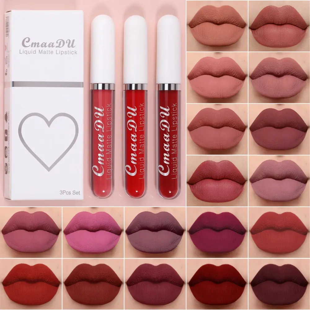 3 PCS Lip Glaze Boxed Lip Gloss Matte Matte Lipstick Moisturizing Velvet Lip Gloss Not Easy To Touch Cup Lipstick Not Easy To Fade Lipstick Set