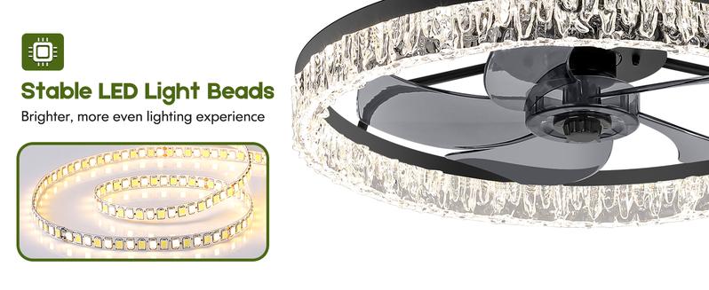 Ceiling Fans with Lights and Remote, 20'' Low Profile Ceiling Fans, 3000K-6500K Dimmable Modern Flush Mount LED Ceiling Fan, 6 Wind Speeds, Fandelier Ceiling Fan with Lights for Bedroom