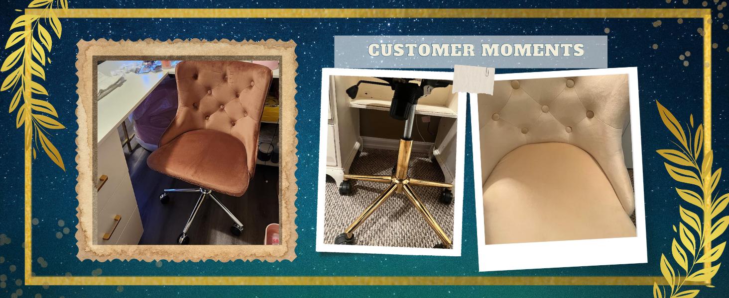 VINGLI Velvet Office Chair - Modern Upholstered Desk Chair with Adjustable Height, Tilting Mechanism, and Rolling Wheels - Pink