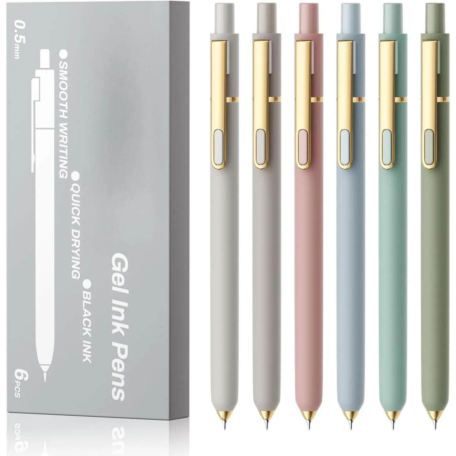 Gel Pens, 6 Pack 0.5mm Pens Fine Point Smooth Writing Pens with Quick-Dry Black Ink, Cute Aesthetic School Office Note-Taking Pens for Journaling - Morandi