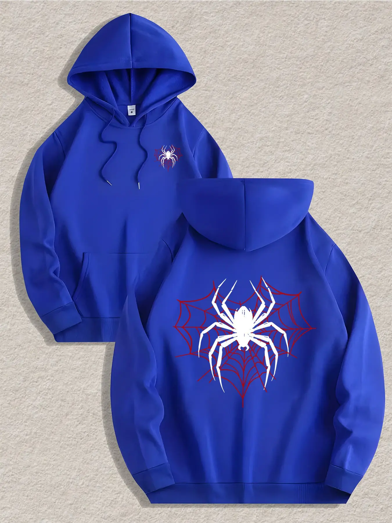 Men's Casual Loose Fit Hooded Sweatshirt, Spider Web Print, Kangaroo Pocket, Soft Fabric, Fall Winter Streetwear, Gift Idea