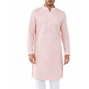 Runcati Mens Kaftan Thobe Textured Henley Shirt Long Sleeve Robe Casual Muslim Gown Shirt