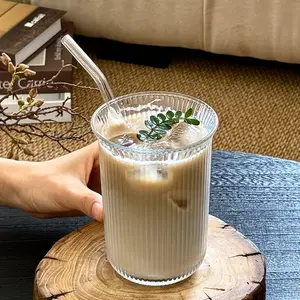 500ML Large Capacity Glass Coffee Cup, Transparent Ice Americano Latte Mug, Cold Drink Bottle, Milk Jug, Juice Cup, Soda Water Bubble Cup