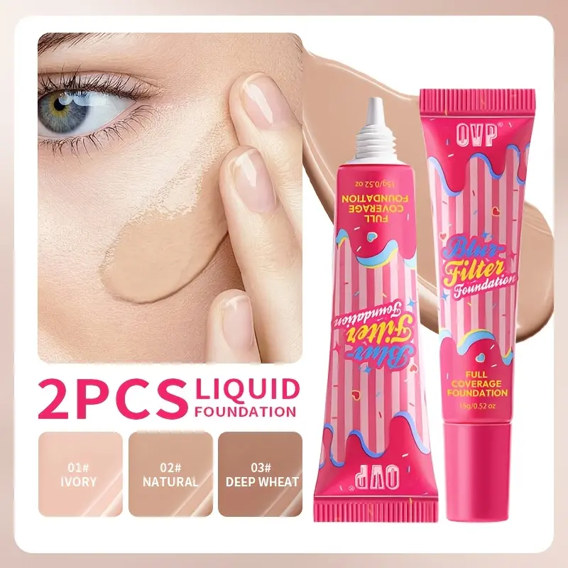 2pcs Liquid Foundation/Primer, 3 Shades Available, Natural Glow, Lightweight Texture, Long-Lasting Oil Control, Covers Blemishes/Pores/Flaws, Contains Centella Asiatica Extract, Portable, Suitable for Beginners, Ideal for Daily Makeup