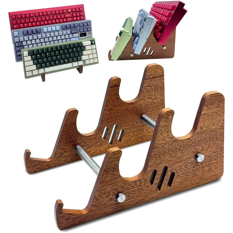 3 Tiers Wooden Keyboard Display Stand Mechanical Keyboard Holder Storage Stand for Three Keyboards Desktop Storage Decor