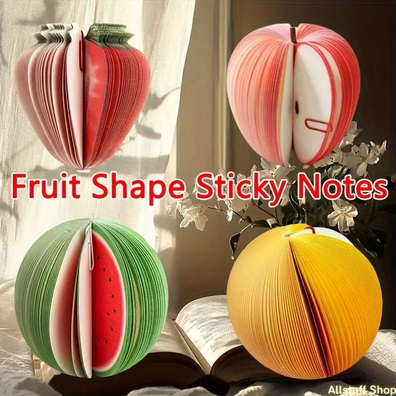 4pcs Creative Fruit Shaped Sticky Notes, DIY Sticky Notes, Multiple Fruit Shaped Sticky Notes, Unique Tearable Notepad, Novelty Notepad for Reminders, Messages, Office Supplies