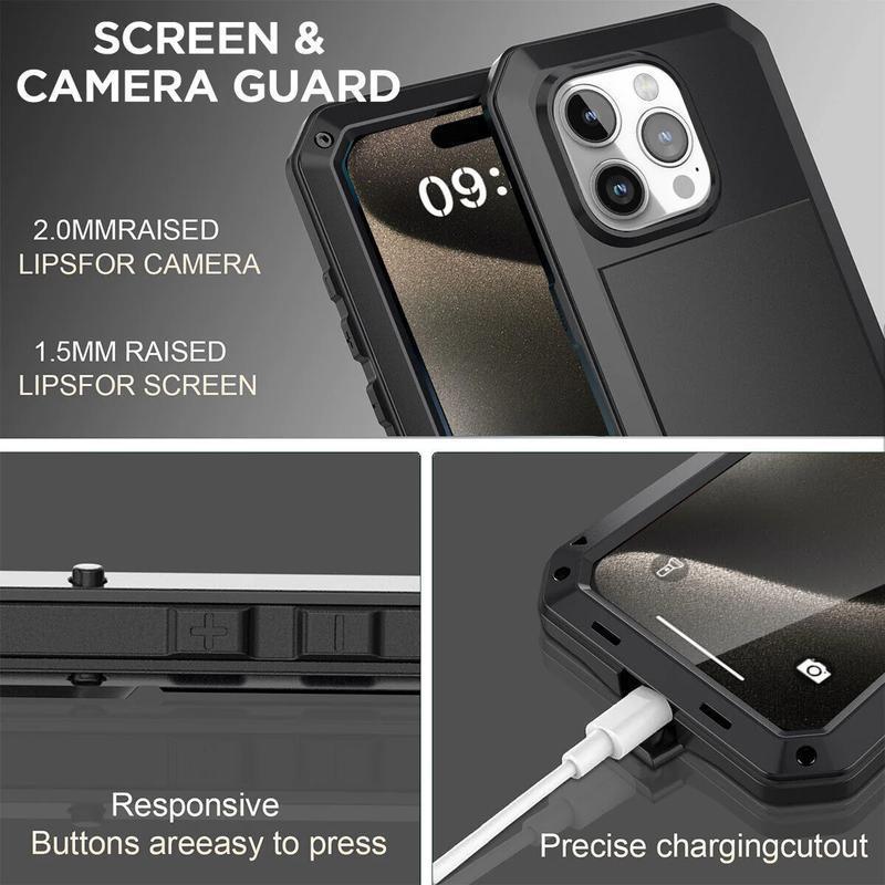 Tough Heavy Duty Protection Armor Metal Aluminum Phone Case for IPhone 17 16 15 14 13 12 11 Pro Max Plus Luxury Shockproof Protection Cellphone Cover