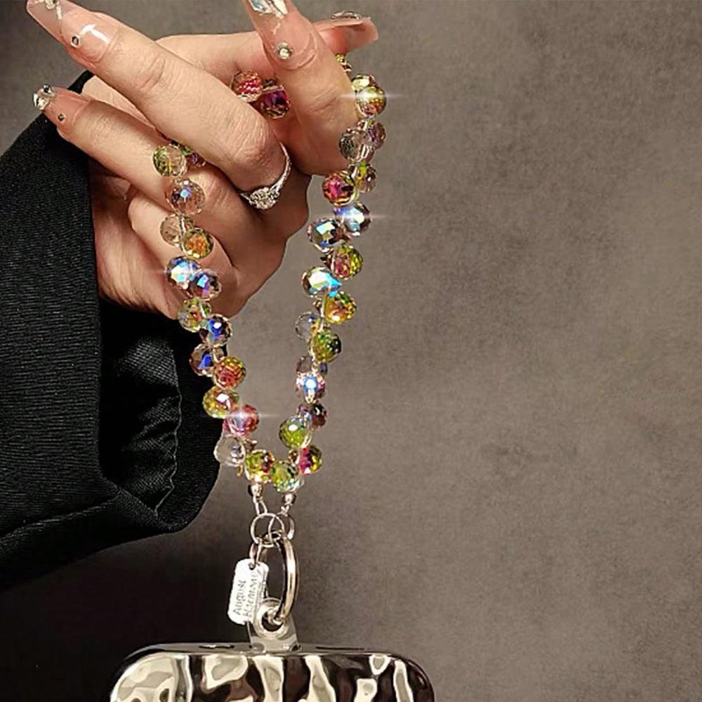Multi-color Artificial Crystal Acrylic Beaded Phone Chain, Fashionable Aesthetic Phone Decorative Lanyard, Phone Strap & Charm for Women & Girls, Mobile Cellphone Decoration Accessories