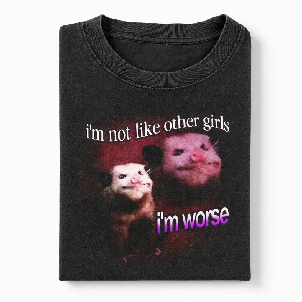 Vintage 90s WACKY OPOSSUM T-SHIRT, Possum I'm not like other girls I'm worse T-Shirt, funny graphic tee, Oversized Washed Tee, Gifts Menswear Top