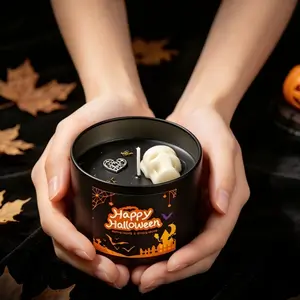 Halloween Ghost Iron Can Scented Candle, Ghost Face Pattern Fragrance Decor, Creative Gift, Moisture-Proof Design, Home & Party Decoration