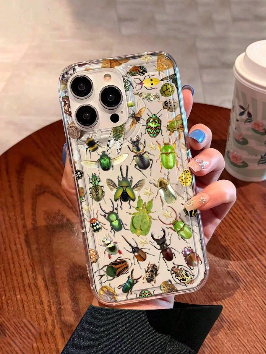 1pc Insect Pattern Print Full-Body Protection Shockproof Anti-Fall TPU Soft Rubber Phone Case Suitable For IPhone17/IPhone17 Air/IPhone17 Pro/IPhone17 Pro Max/16 Pro Max/15 Pro Max/14 Pro Max/13 Pro Max/12 Pro Max