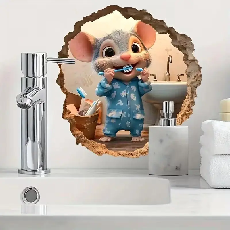 1 cute mouse-themed wall decal suitable for bathrooms, restrooms, bedrooms, and living rooms—a creative gift for home decor enthusiasts.