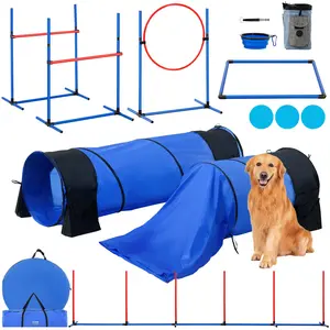 VEVOR Dog Agility Training Equipment, 7 PCS Set w/ Adjustable High Hurdles,6 Weave Poles,2 Tunnels,Jump Ring,Pause Box,Whistle,Foldable Bowl,Puppy Obstacle Course Kit w/ 3 Bags