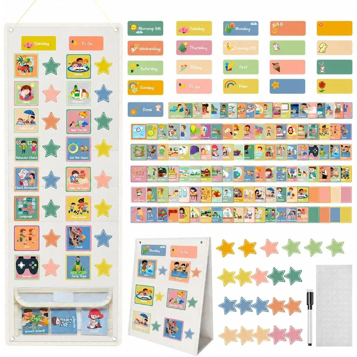 White Visual Schedule for  with  - 174 Picture Cards | Daily Chore & Routine First-Then Visual Schedule Board, Daily Visual Planner for   &  Use