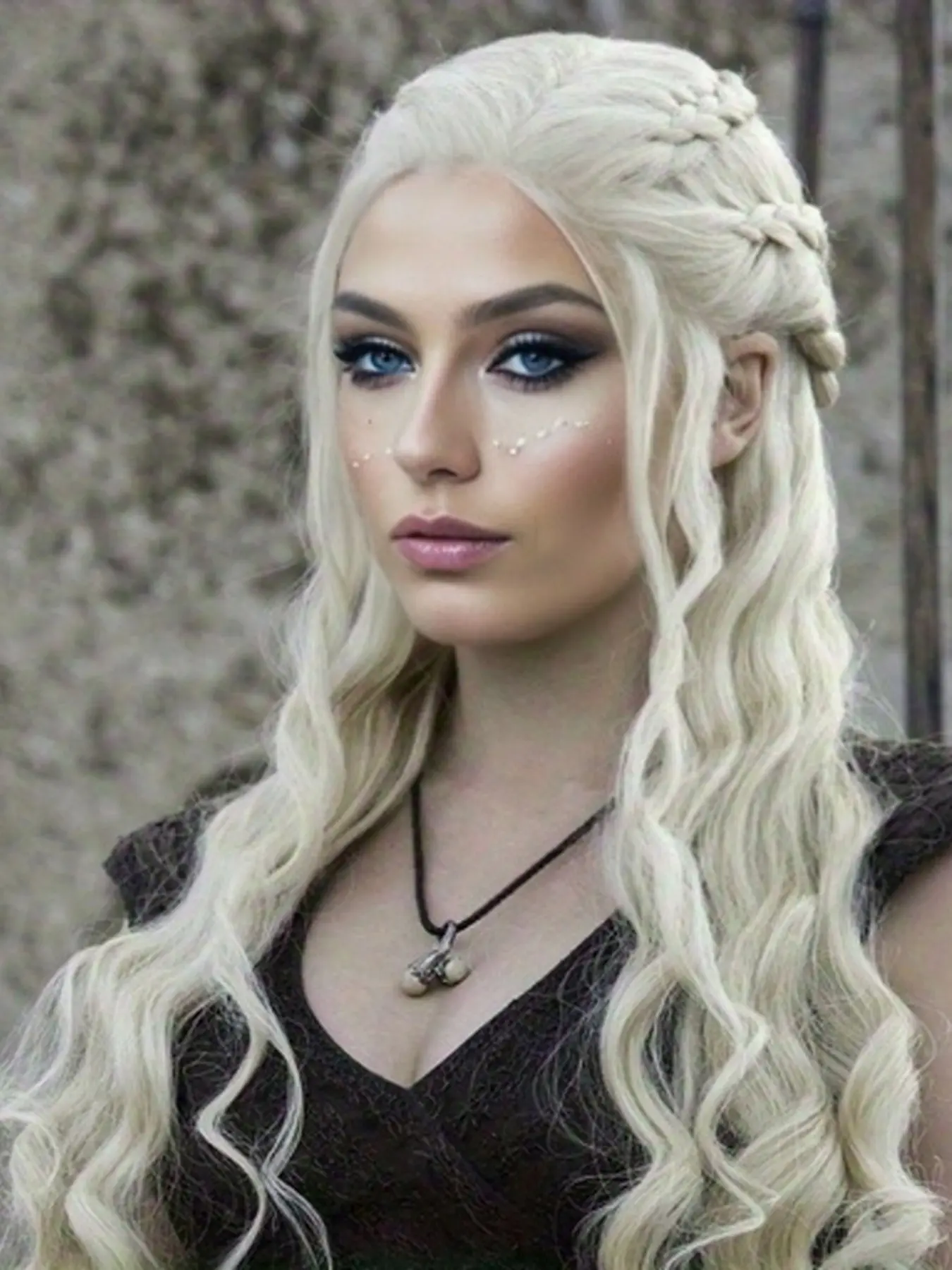 30-Inch Light Gold or Silver Color Long Wavy Wig, Role-Playing Synthetic Hair, High-Temperature Fiber Rose Net Cosplay Wig