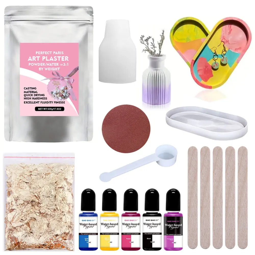 DIY Resin Casting Powder Kit including  5 Colors Pigments 500G Powder Three Tray Molds and Tools  For Casting Molds Tray Coaster Vase Fast Curing Resin, Self-leveling, Easy To Mix Casting And Coating