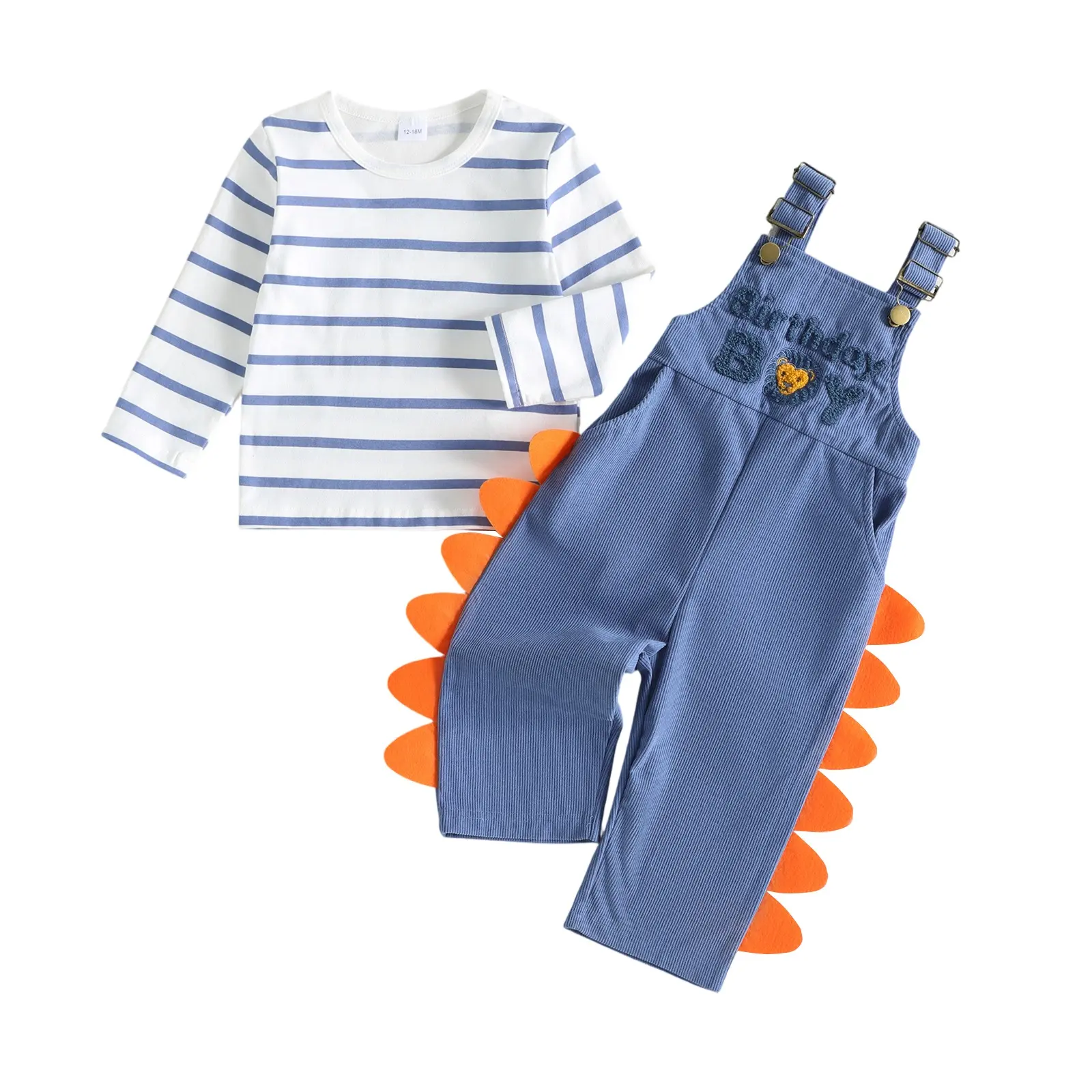 Toddler Baby Little Boys Birthday Outfit Long Sleeve Striped Tops with Overalls Pants Set Fall Winter 1-5 Years