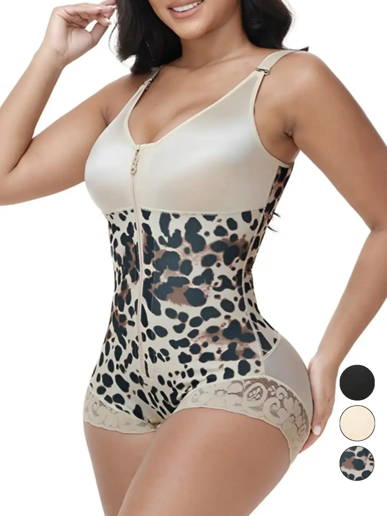 Women's High Elastic Zipper Bodysuit, Waist Cinch, Adjustable Straps, Butt Lifter, Yoga Fitness, Breathable, Summer Casual Wear, Body Shaper Shapewear, Elastic Shapewear Bodysuit