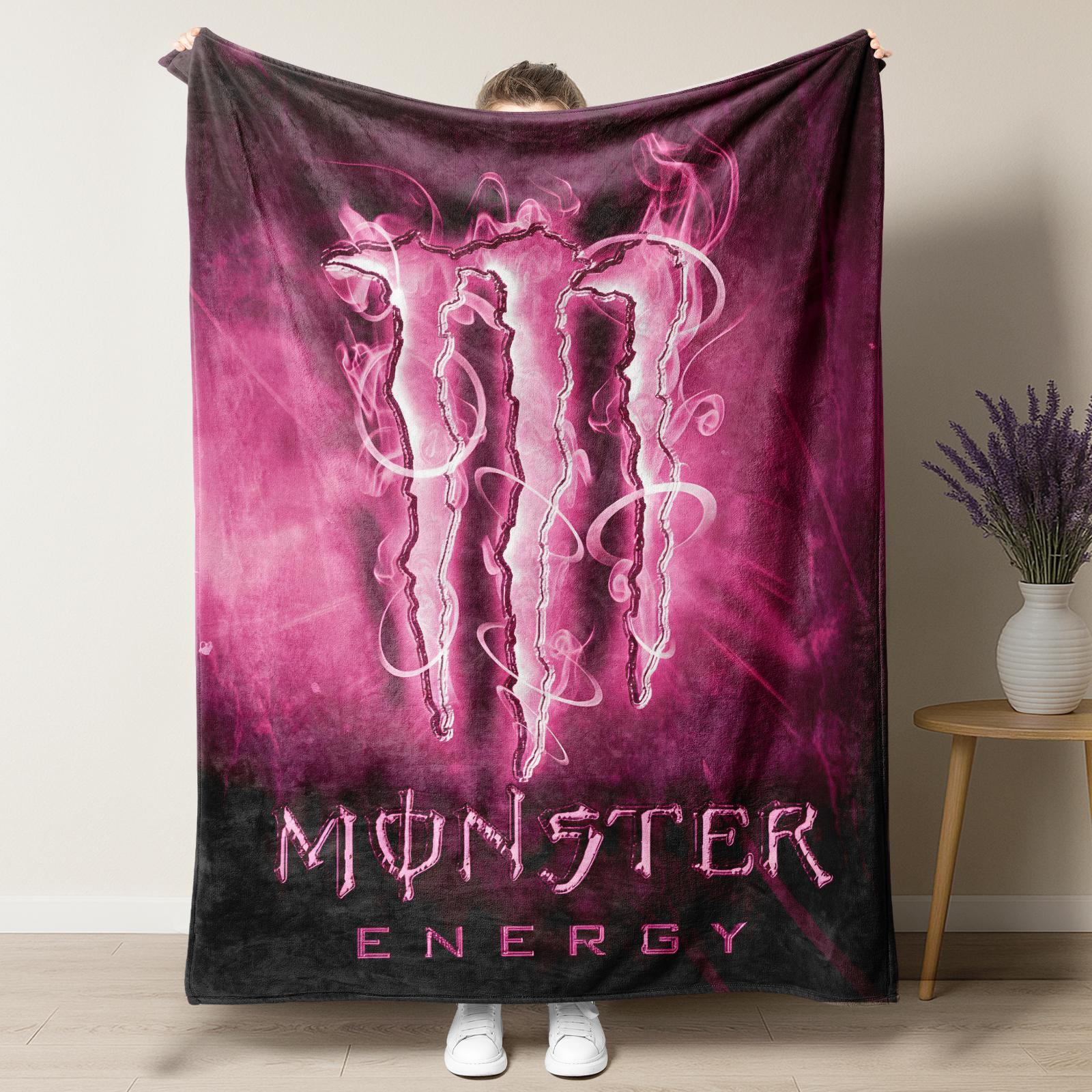 Monster Energy Pink Claw Logo Pattern Blanket,Neon Pink Smoke Energy Drink Plush Throw Blanket,Soft Warm Napping Blanket for Home Office Travel Camping