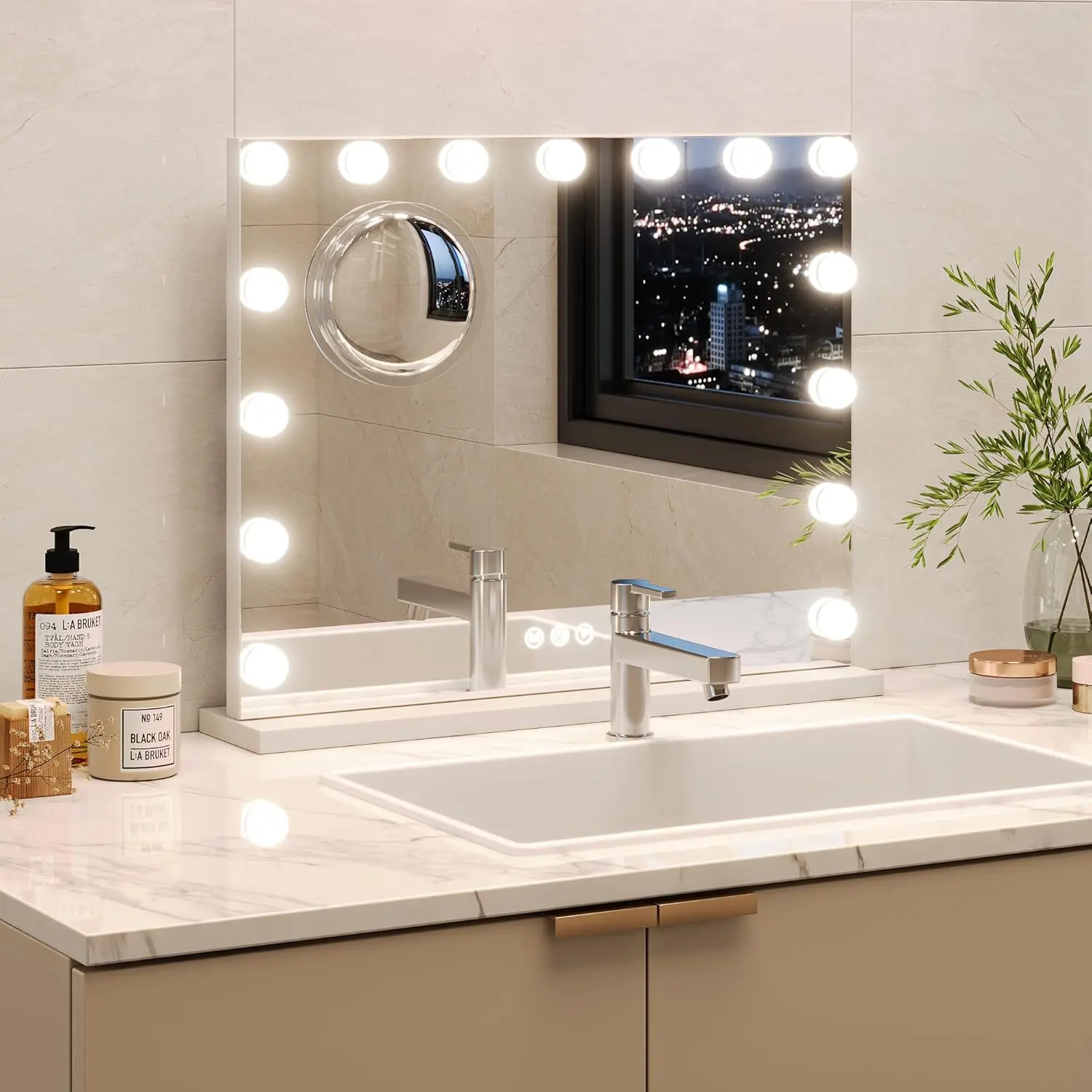 Garvee Cinema Lighted Vanity Mirror, 19 in Round LED Makeup Mirror - 3 Color Dimmable Lighting, Smart Touch Control, 360° Rotating Design, Aluminum Alloy Frame, Tabletop for Bedroom/Bathroom Vanity, Black