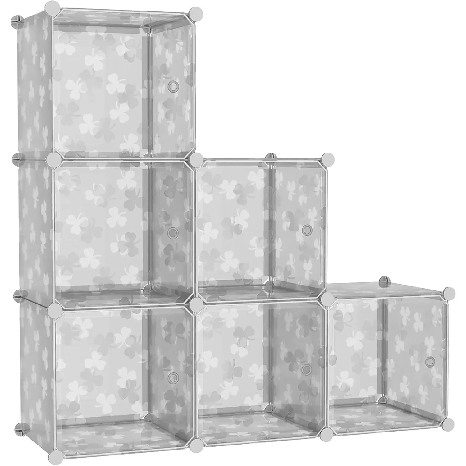 Clover Embossed Storage Organizer with Doors 6-Cube Shelf White | DIY Plastic Modular Bookshelf, Closet Organizers and Storage Shelving Ideal for Bedroom, Living Room