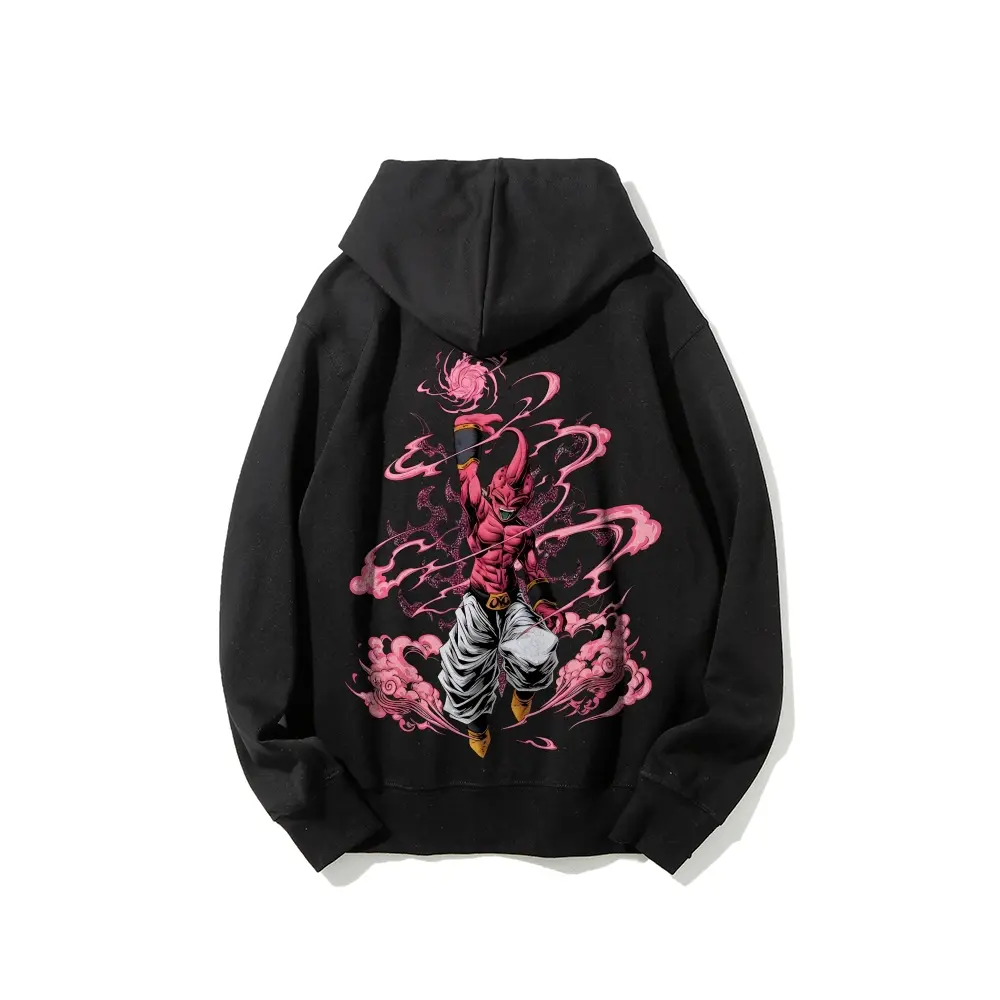 Majin Buu Vintage Washed Anime Hoodie |   Kid Buu Pink Energy Graphic Tee |   Oversized Streetwear Retro Hoodie |   Heavy Cotton Gift for DBZ & Anime Fans
